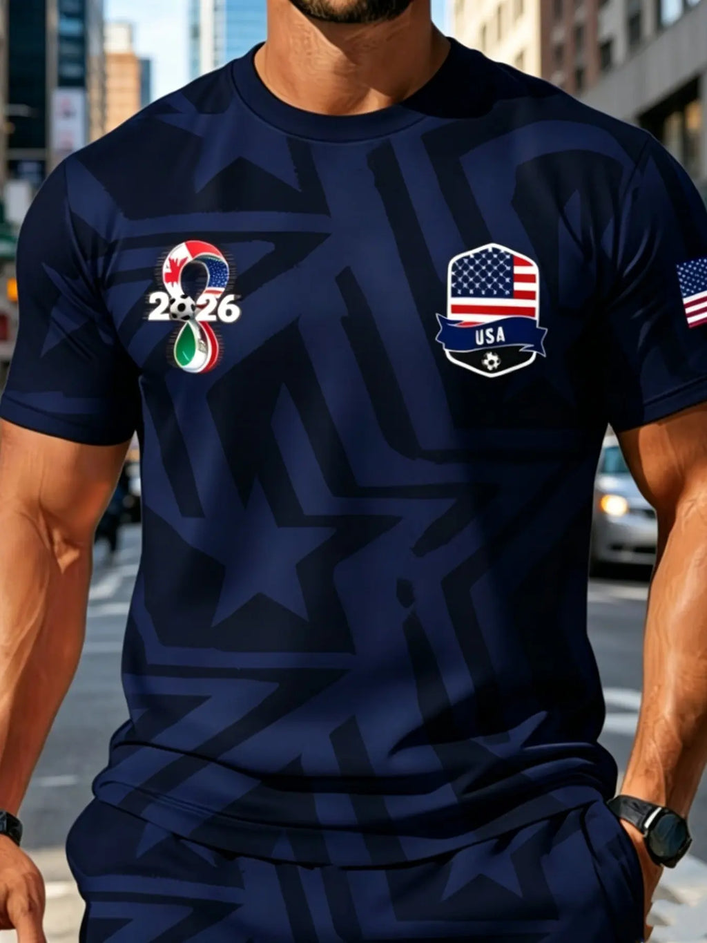 Men's Casual Sports Short Sleeve T-Shirt, Usa Football Theme Print, Polyester, Lightweight, Breathable, Regular Fit, Daily Wear