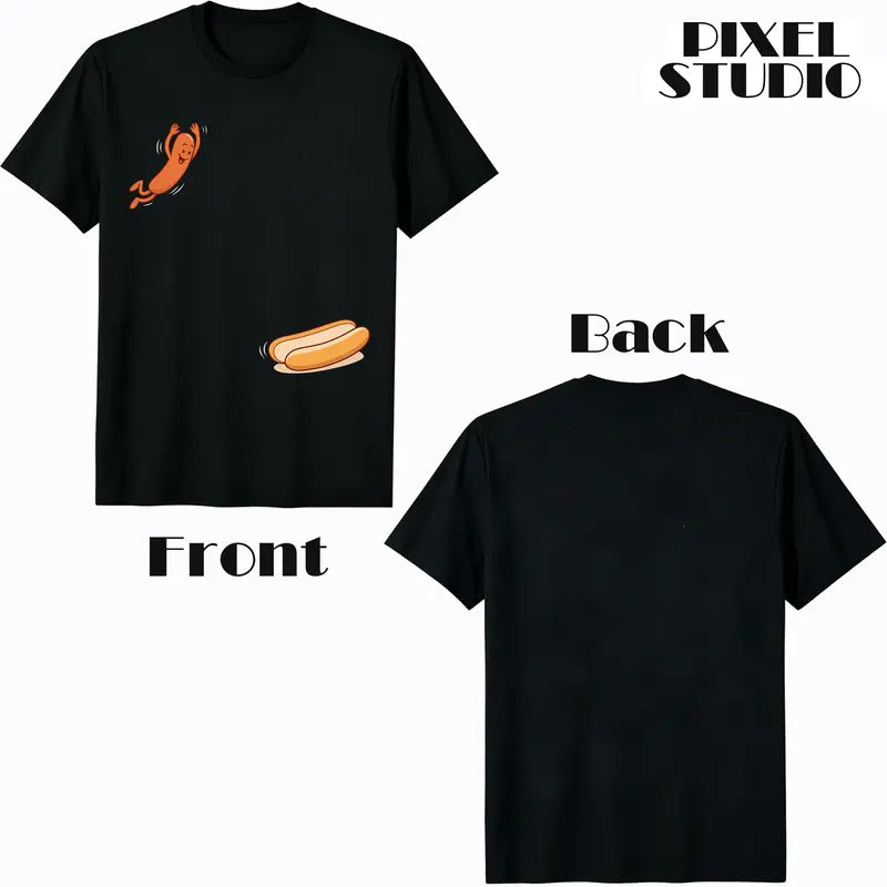 Humorous T-shirt Hot Dog Jumping into Bread Perfect for Summer Barbecues in 2026 Man Man Fun Design