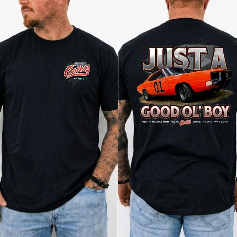 Just A Good Ol’ Boy” General Lee 01 T-shirt, Dukes of Hazzard 1979 Retro Shirt, Perfect 2 sided Tee For Classic TV Lovers, Old School Style, Gift For Him