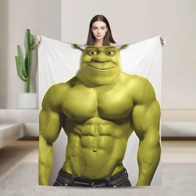 Funny Meme Shrek Muscle Throw Blanket