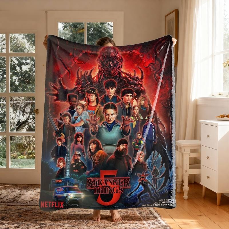 Stranger Things Staffel 5 Flanelldecke, groß, weich, leicht und warm, perfekt für Bett, Sofa, Büro, Camping, Reisen, Weihnachts- und Wintergeschenk