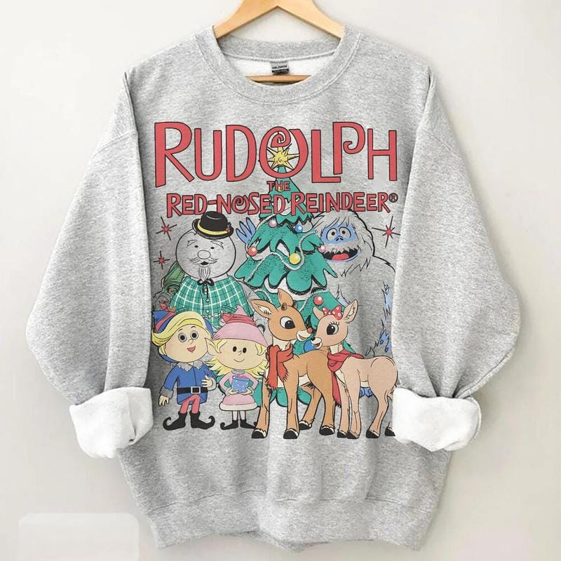Vintage-Look Rudolph Sweatshirt, Weihnachtspullover mit Rundhalsausschnitt, Retro-Weihnachtspullover, Vintage-Weihnachtspullover, Rudolph das Rentier mit der roten Nase 
