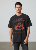 Men's T-Shirt Retro Edgy "Satan Loves You" Graphic Print Loose Fit Short Sleeved Top y2k Vintage Streetwear Christmas Thanksgiving Gift Cyber Monday - Distressed