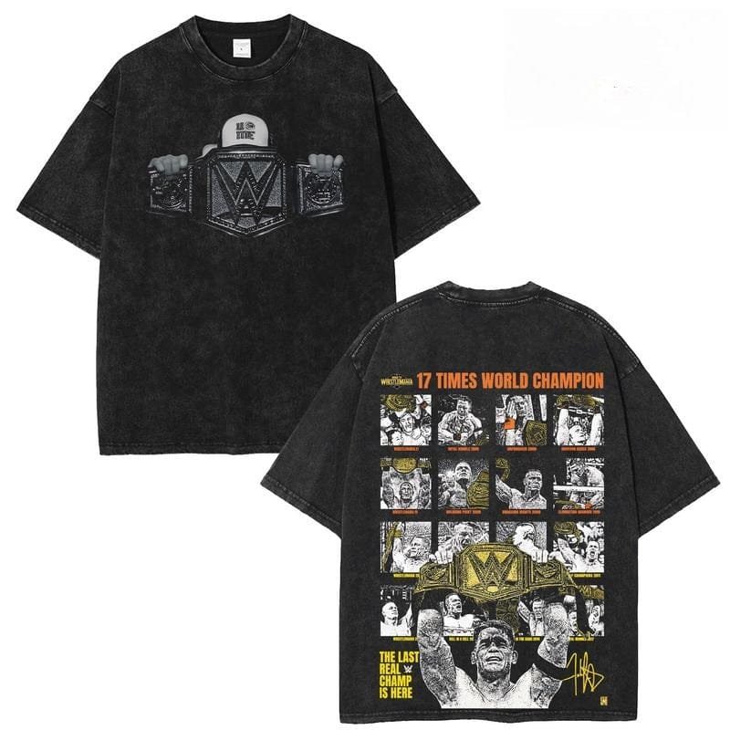 WFY John Cena 17 Weltmeister, Oversize Unisex Acid Wash T-Shirt, WWE Legend Streetwear, Baumwolle, Grafik-T-Shirt, Hoodie, Sweatshirt, Waschung, Klassisch, Fan-Geschenk, Oberstoff, Herrenbekleidung, Freizeit-Wrestling-Shirt, WWE Fan Cenashirt 